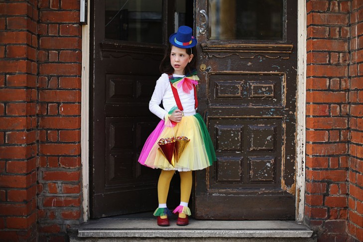 A young Jewish child wears fancy dress during the holiday of Purim in London, England. (Photo by Dan Kitwood/Getty Images)