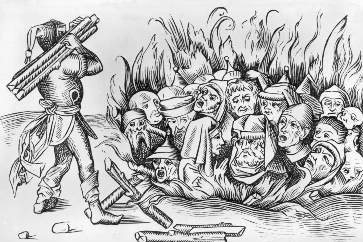 Circa 1493, Jews from Cologne being burnt alive. Original Publication: From Liber Chronicarum Mundi (Nuremberg, 1493). (Photo by Hulton Archive/Getty Images)
