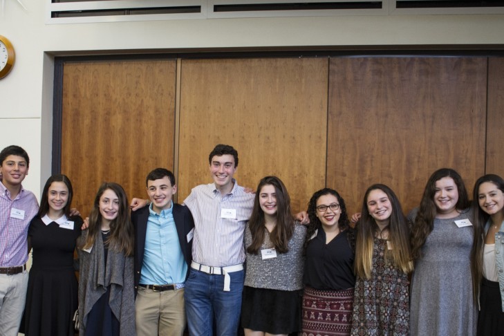 Jewish Teen Foundation students, from left: Matt Gluck, Rachel Coll, Jenny Gliklich, Jonah Skolnik, Nate Orbach, Naomi, Olivia Mamane, Sarah Wilner, Devorah Simon and Hadas Maroun.