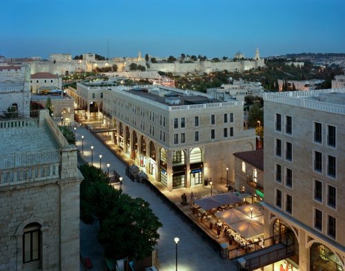 Mamilla Center_Night view, old city wall in background_image by Timothy Hursley_CP