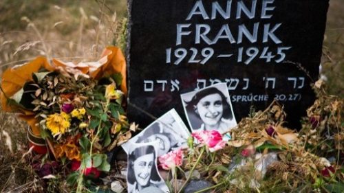 This file photo taken on June 21, 2015, shows a memorial stone for Anne Frank and her sister, Margot, on the grounds of the former Prisoner of War (POW) and concentration camps Bergen-Belsen in Bergen, north of Hanover, central Germany, on June 21, 2015. (AFP/NIGEL TREBLIN)