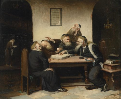 “A Controversy Whatsoever on Talmud” by  Carl Schleicher (1825-1903)