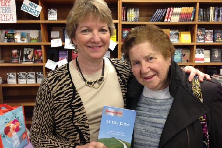 Author Jill Ebstein, left, at a book signing (Photo: New England Mobile Book Fair)