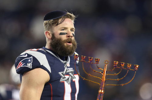 Julian Edelman can safely be called the best Jewish player in the NFL. (Getty Images/Illustration by Lior Zaltzman)