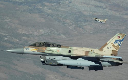 A two-ship of Israeli air force F-16s from Ramon Air Base, Israel, head out to the Nevada Test and Training Range, July 17 during Red Flag 09-4. Red Flag is a realistic combat training exercise involving the air forces of the United States and its allies. (U.S. Air Force photo/ Master Sgt. Kevin J. Gruenwald)