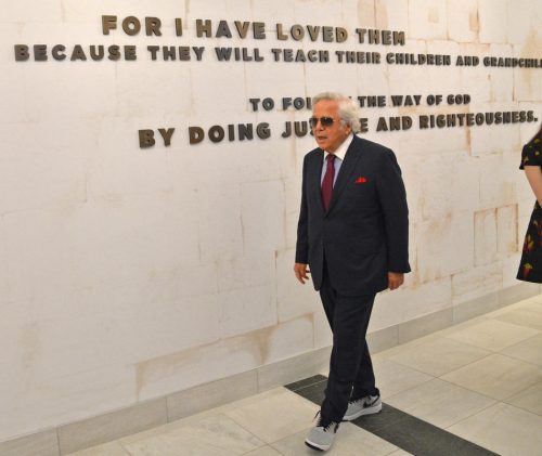Robert Kraft walks through the lobby of the Kraft Family Building, before it's dedication honoring the generosity and leadership of the Kraft family and the memories of Harry and Myra Kraft. April 27, 2018  (Staff photo by Chris Christo)