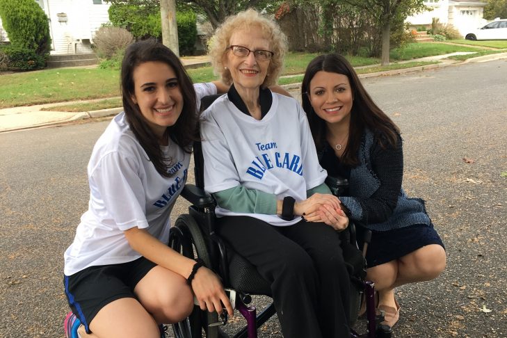 Volunteer Sarah Mizrachi, Holocaust survivor Irene Hizme and The Blue Card executive director Masha Pearl, from left (Courtesy The Blue Card)