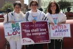 From left: Rabbi Sharon Cohen Anisfeld, president of Hebrew College, at the courthouse in El Paso, Texas, with Rabbi Sharon Kleinbaum of Congregation Beit Simchat Torah in New York City and Rabbi Stephanie Ruskay of the Jewish Theological Seminary. (Photo: Harold Levine)