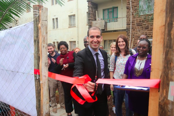 The ribbon-cutting for a new greenhouse donated by the Israeli Embassy to KEMI (Courtesy photo)