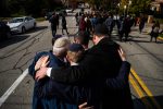 Mourners embrace at the funeral of Joyce Fienberg who was killed at the mass shooting at the Tree of Life Synagogue on Oct. 31, 2018, in Pittsburgh, PA.Mourners embrace at the funeral of Joyce Fienberg who was killed at the mass shooting at the Tree of Life Synagogue on Oct. 31, 2018, in Pittsburgh, PA. (Salwan Georges—The Washington Post/Getty Images)