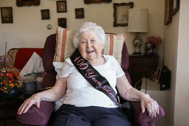 Harriet and Ralph Kaplan Estates resident Stasi Dunau celebrates her 100th birthday (Courtesy photo)