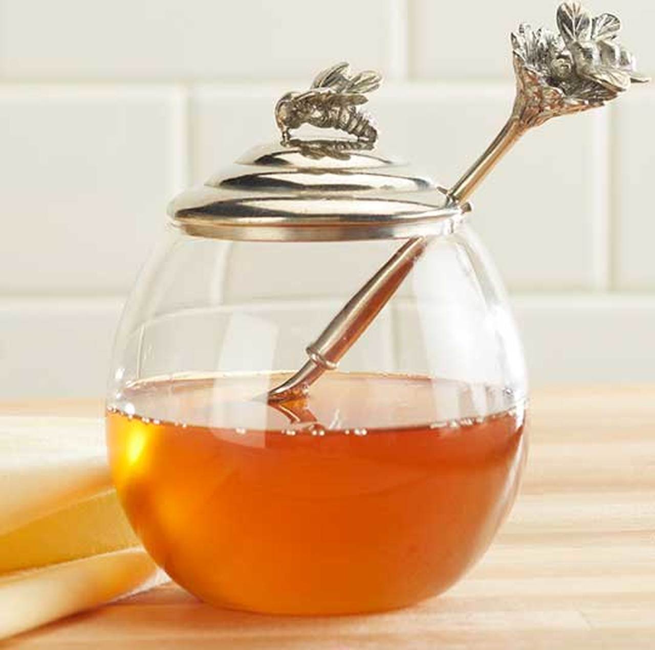 Bee Glass Honey Pot With Spoon