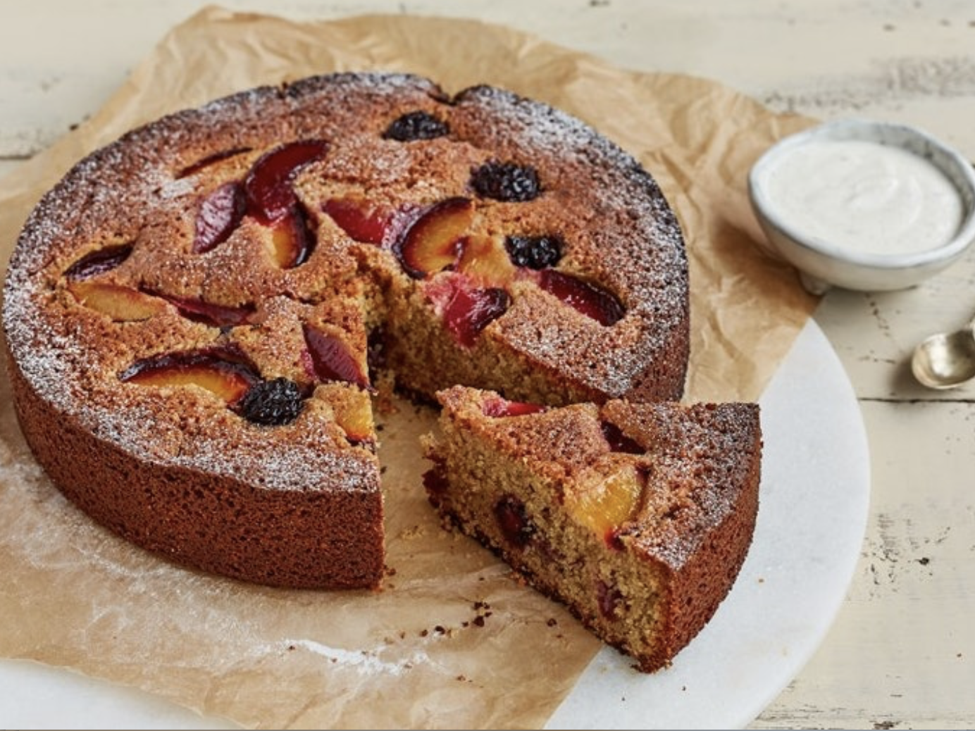 Blackberry, Plum and Polenta Cake With Whipped Coconut Yoghurt – Great British Chefs