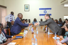 Deputy Ambassador Eyal David (right) meets with members of Friends of Israel Parliamentary caucus in Uganda (Photo: Billy Mutai)