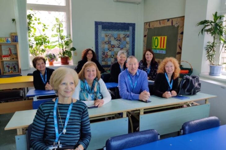 Lauren & Mark Rubin Visiting Moms in a classroom in Dnipro, Ukraine (Courtesy photo)