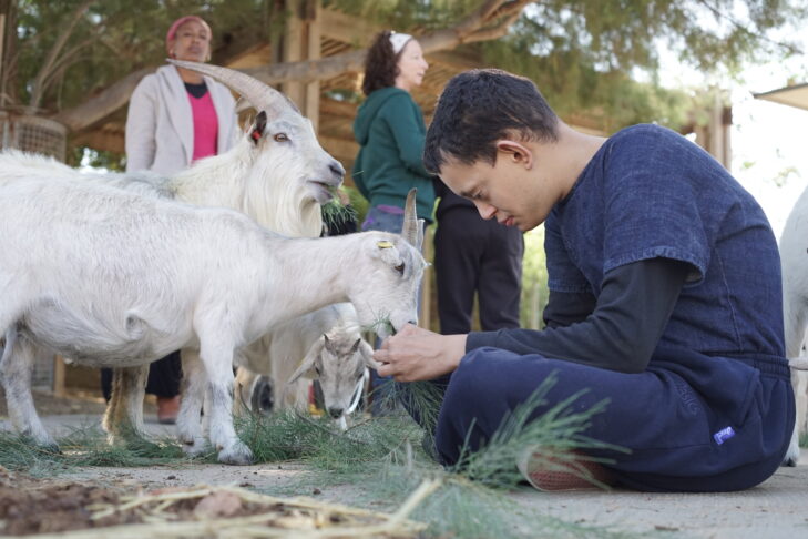 An ALEH Negev resident at the petting zoo (Courtesy photo)