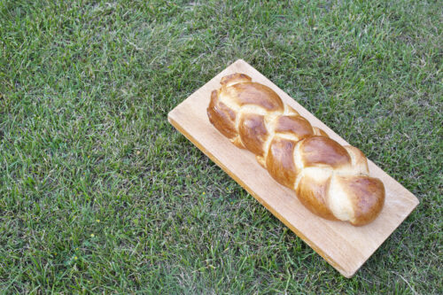 Traditional swiss butter bread known as zopf or butterzopf on a lawn.