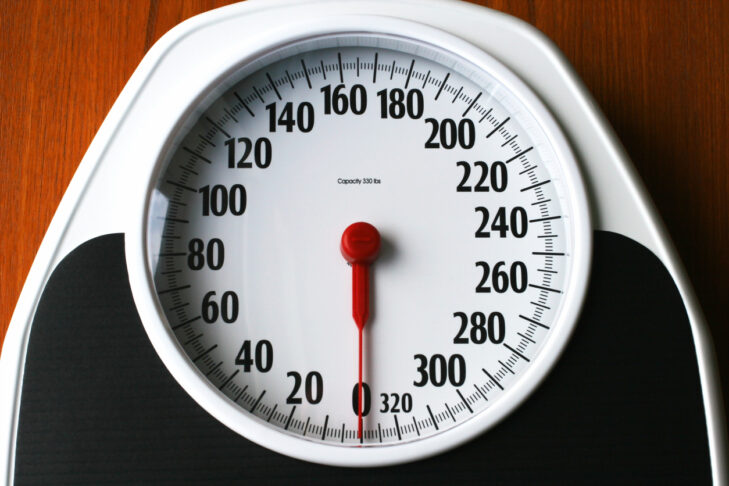 Closeup of a traditional bathroom scale.