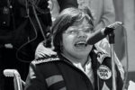 Judy Heumann speaks in San Francisco in 1977 at a demonstration on Section 504 of the Rehabilitation Act of 1973 (Courtesy photo)