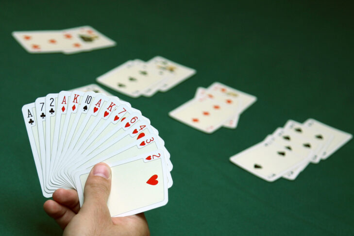 Hand holding cards ready to play bridge