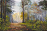 autumn morning in the forest, acrylic painting