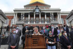 BOSTON, MA - JULY 6: Senate President Karen E. Spilka speaks on the steps of the Massachusetts State House in Boston on July 6, 2020. The Massachusetts State Senate unveiled a racial equity bill, called An Act to Reform Police Standards and Shift Resources to Build a More Equitiable, Fair and Just Commonwealth that Values Black Lives and Communities of Color. (Photo by Suzanne Kreiter/The Boston Globe via Getty Images)