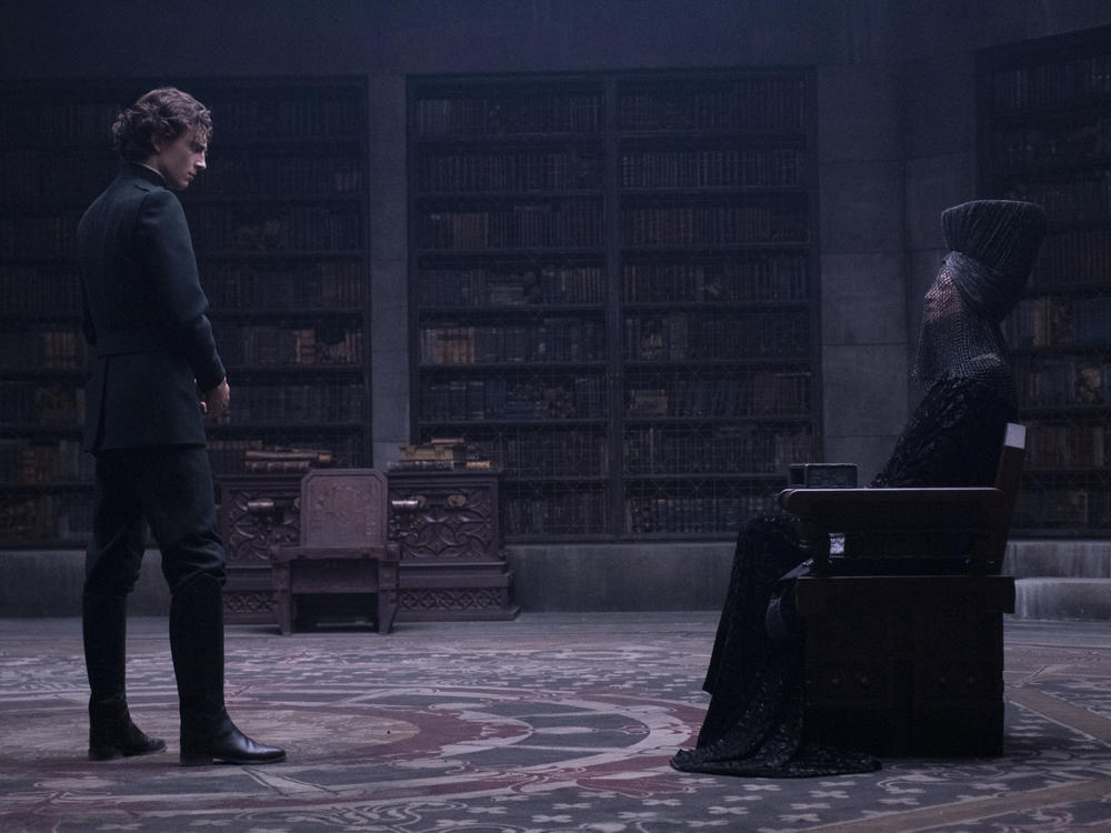 Timothée Chalamet as Paul Atreides and Charlotte Rampling as Reverend Mother Gaius Helen Mohiam in “Dune”