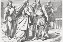 "Judith goes to the camp of the Assyrians. (Book of Judith, Chapter 10) Woodcut after a drawing by Julius Schnorr von Carolsfeld (German painter, 1794 - 1872) from my archive, published in 1877."