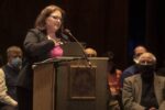 Mayor Gina Louise-Sciarra speaks during the Northampton  Inauguration at the Academy Of Music Monday, Jan. 3, 2022.