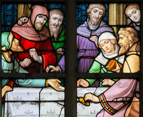 Stained glass depicting the legend of Jews stealing sacramental bread in the Cathedral of Brussels, Belgium (Photo: Jorisvo/iStock)