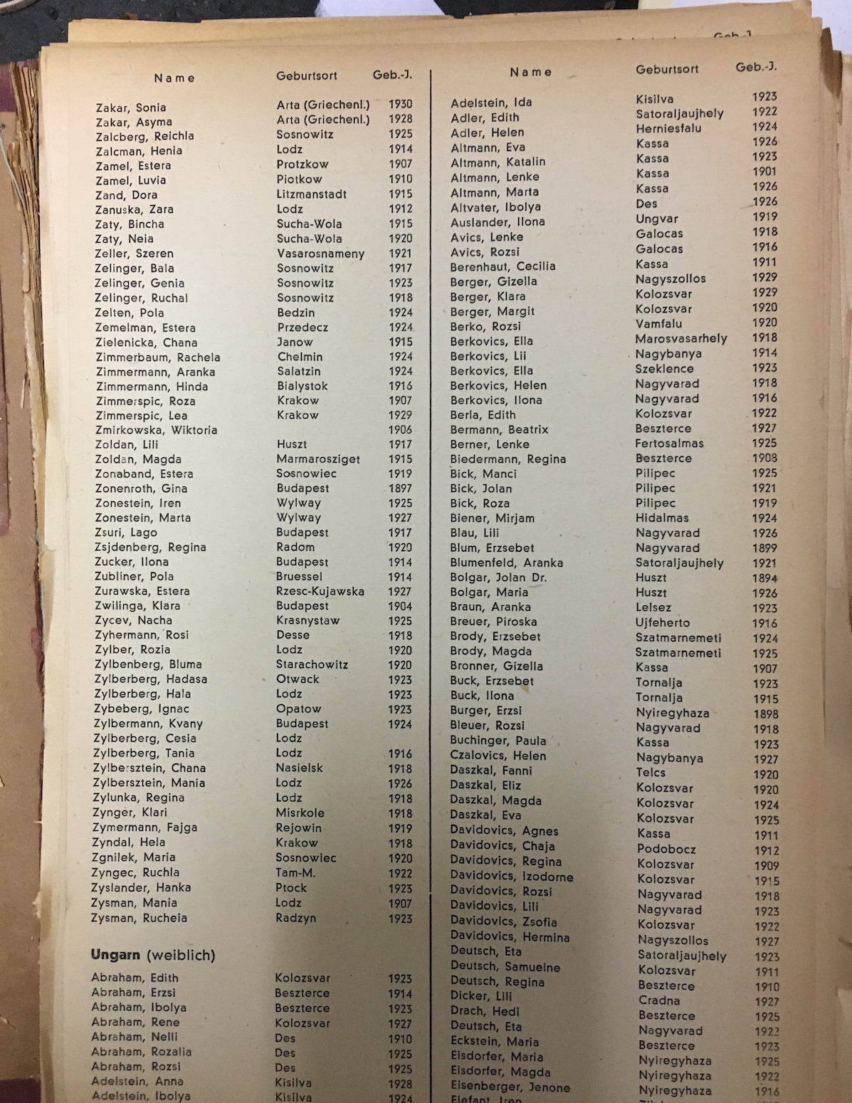Holocaust survivor names originally published as a book in 1945 (Photo: Ken Schoen)