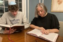 Jennifer Weinstock and her son studying Talmud (Photo: Jennifer Weinstock)