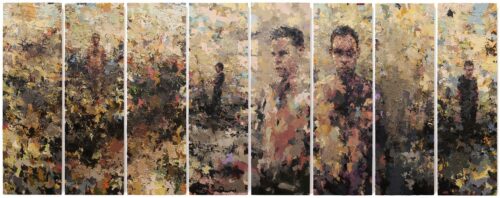 Joshua Meyer’s “Eight Approaches,” oil on board, 40x100 inches, 2022 (Image: Joshua Meyer)