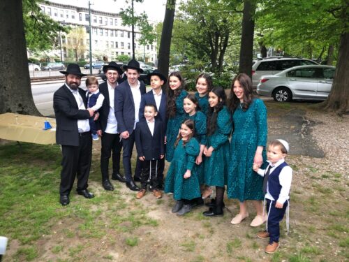Rabbi Shlomo Noginski and his family at the opening of Shaloh House’s new Jewish outreach center/rabbinical school in May 2022 (Photo: Jeremy Yamin)