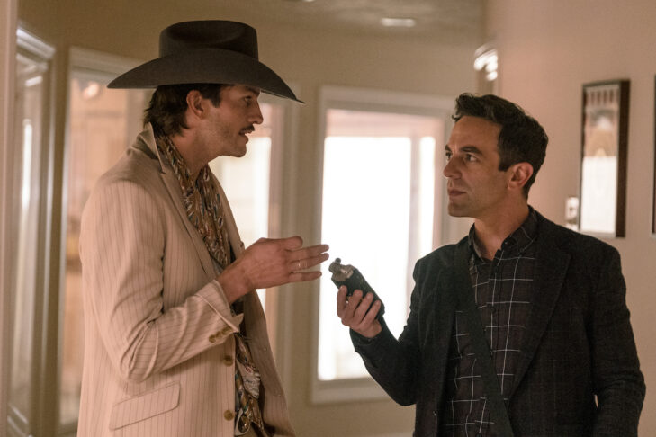 Ashton Kutcher as Quentin Sellers and B.J. Novak, right, as Ben Manalowitz in “Vengeance” (Courtesy: Patti Perret/Focus Features)