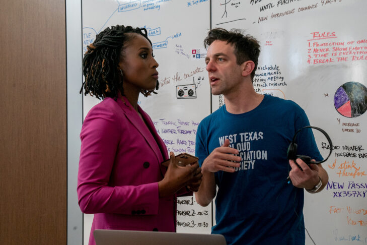 Issa Rae and B.J. Novak on the set of “Vengeance” (Courtesy: Patti Perret/Focus Features)