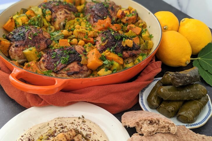 Hawaij Roast Chicken Tagine With Chickpeas, Zucchini, Olives and Butternut Squash
