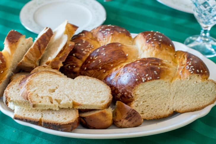 A closeup of Challah, kosher, braided bread