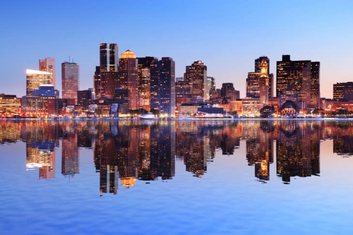 Boston City with Water Reflection at Sunset