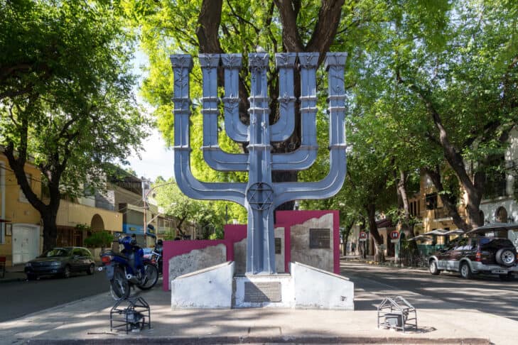 Mendoza, Argentina - November 22, 2015: A Menorah, a Jewish monument in the city center