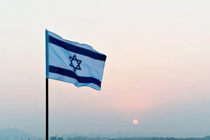 Israel's national flag in the wind