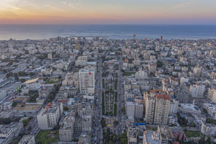 An aerial view of the Al-Rimal neighborhood in the center of the Gaza Strip