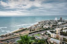 Coastline and cityscape of Haifa, Israel.