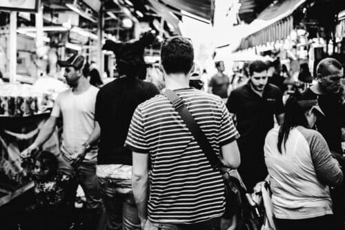 People shopping at Carmel Market in Tel Aviv, Israel
