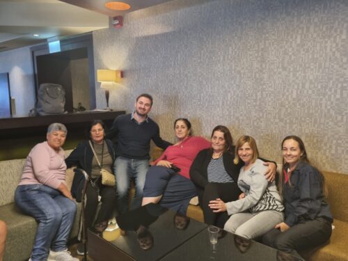 Meir Zimmerman, third from left, with displaced Israelis from the North who shared stories of living in hotels for over two months. (Photo courtesy CJP)