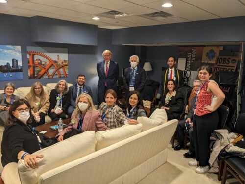 The Boston delegation visits with Sen. Ed Markey at his “hideaway” office in Washington, D.C. (Photo courtesy of CJP)