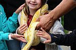 Rashi Reptiles 2025 A little girl with a yellow snake around her neck, in a relaxed way