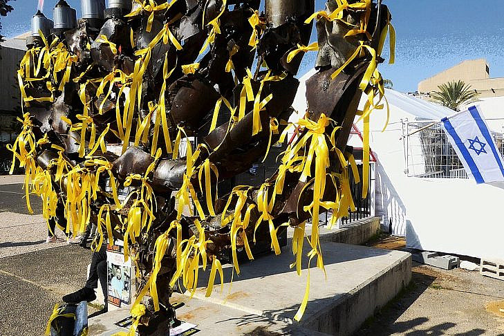 Yellow Ribbons in Hostages Square in Tel Aviv, Israel ribbons