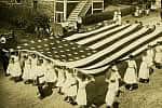 American flag Photographs of Jewish women and a cover of "The Jewish American and Women's Magazine" (Photo: The Wyner Family Jewish Heritage Center Collections)