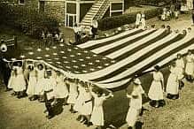 American flag Photographs of Jewish women and a cover of "The Jewish American and Women's Magazine" (Photo: The Wyner Family Jewish Heritage Center Collections)